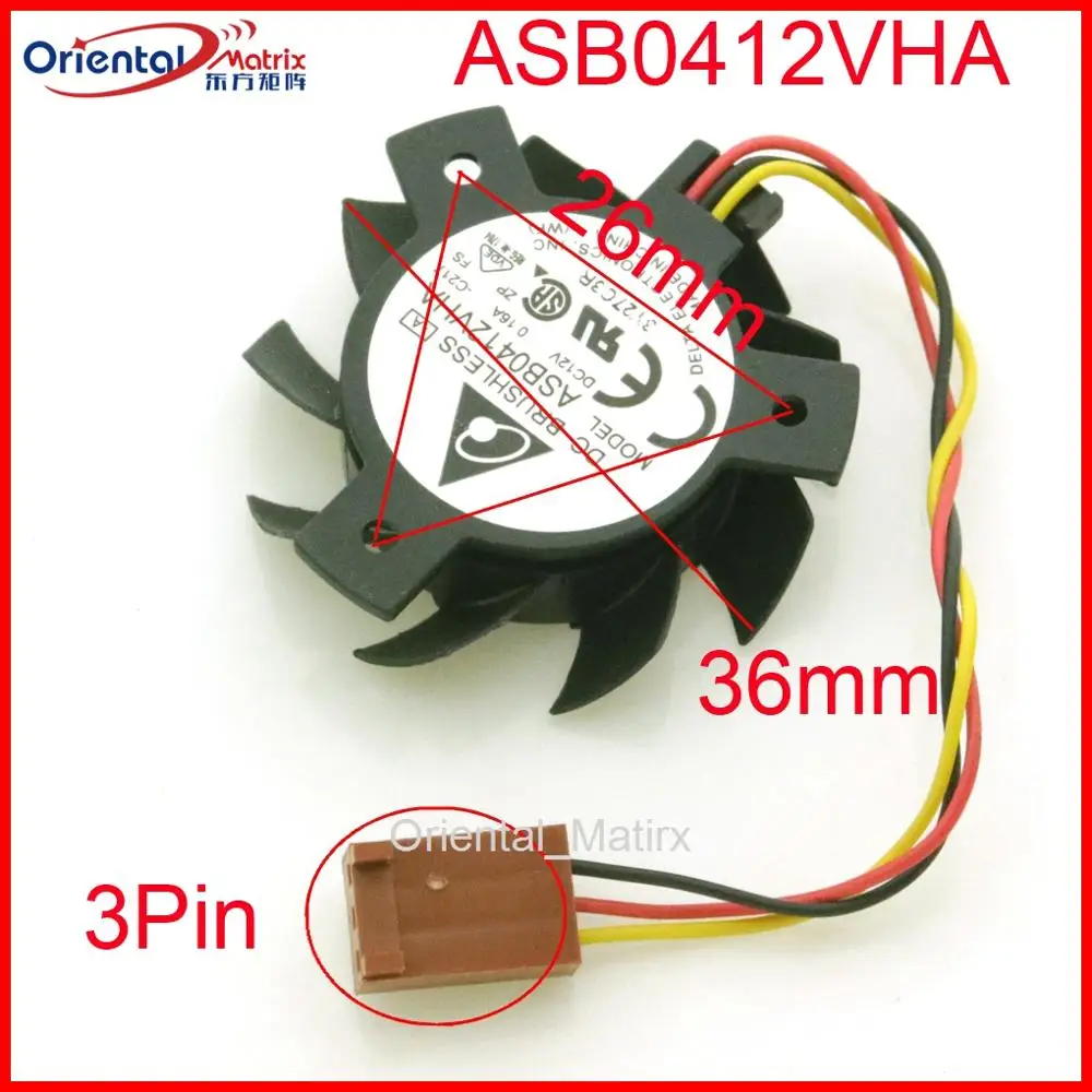 

ASB0412VHA DC12V 0.16A 36mm 26x26x26mm 4012 Graphics Card Cooling Fan 3Pin