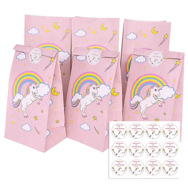 Papier, jednorożce cukierki prezent torba impreza jednorożec Cookie pudełko na Popcorn dla dzieci dziewczyna materiały do dekoracji przyjęcia urodzinowego Baby Shower Favor