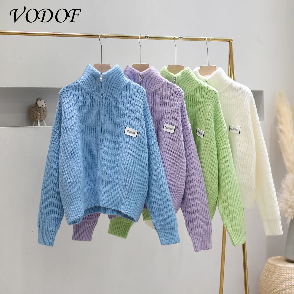 

VODO Thick Women's Cardigan Sweater Fashion Winter Long-sleeved Short Coat Knitted V-neck Warm Loose Solid Color Women's Sweater