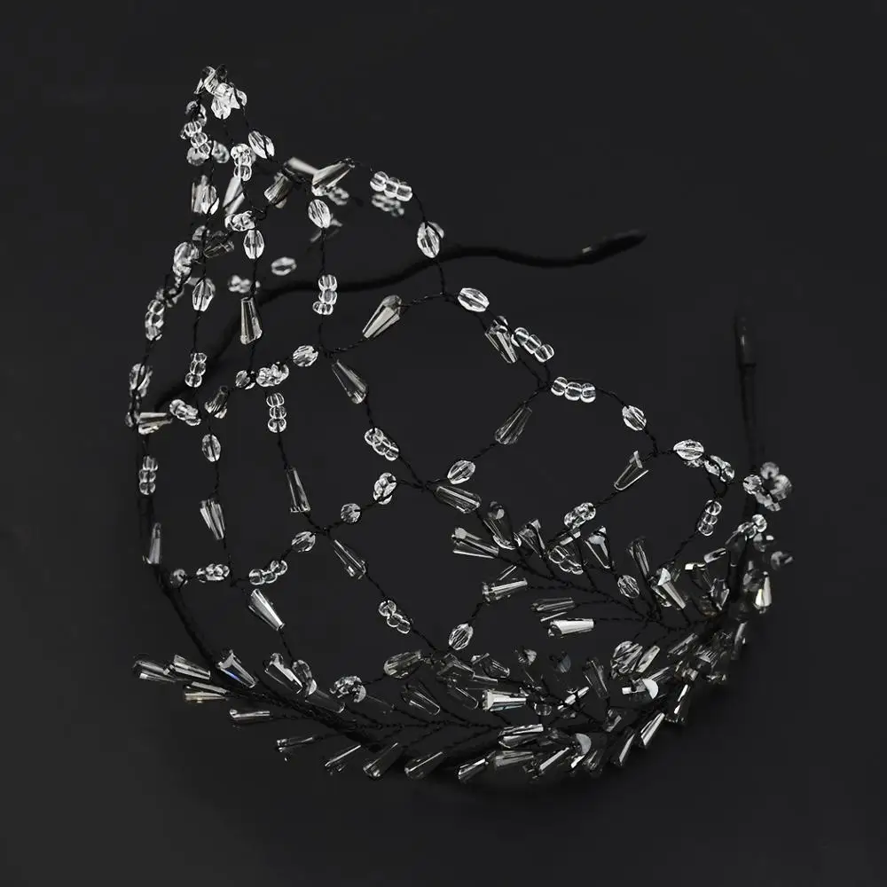 Fashion Wedding Headdress Simulated Rhinestone Net Hair Accessories for Bride Handmade Crystal Crown Floral Elegant Hair Jewelry