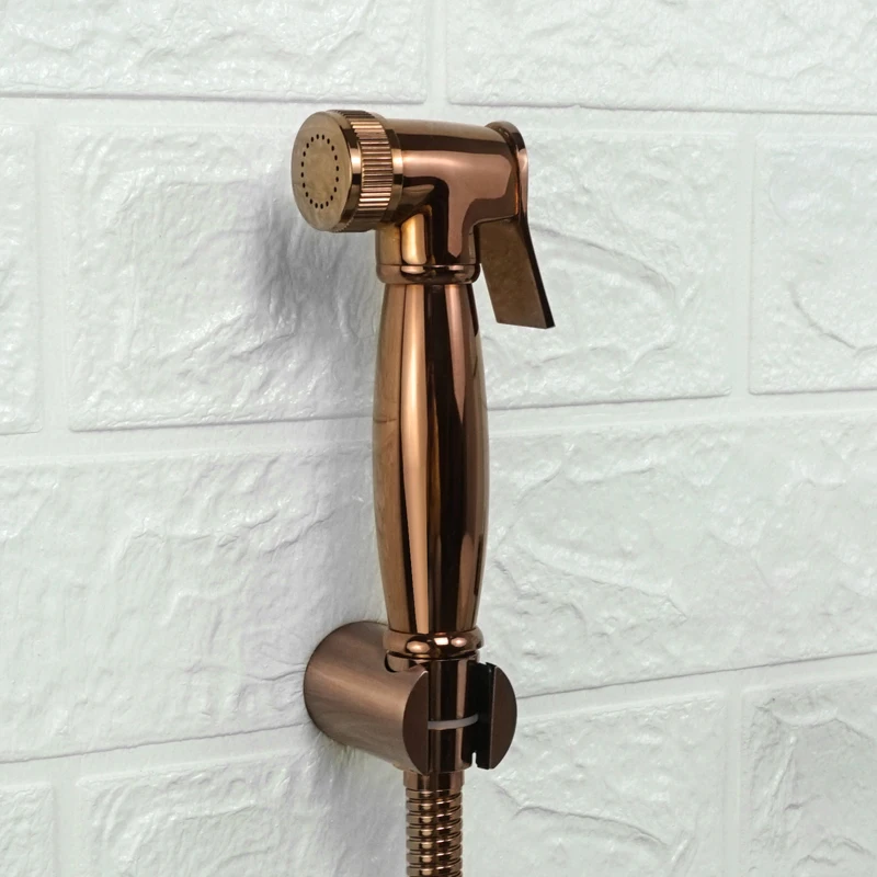 Glossy Rose Gold Brass Bidet Sprayer Hand Held Toilet Bidet Spray Shattaf Copper Bathroom Toilet Jet Spray Bidet Shower Head