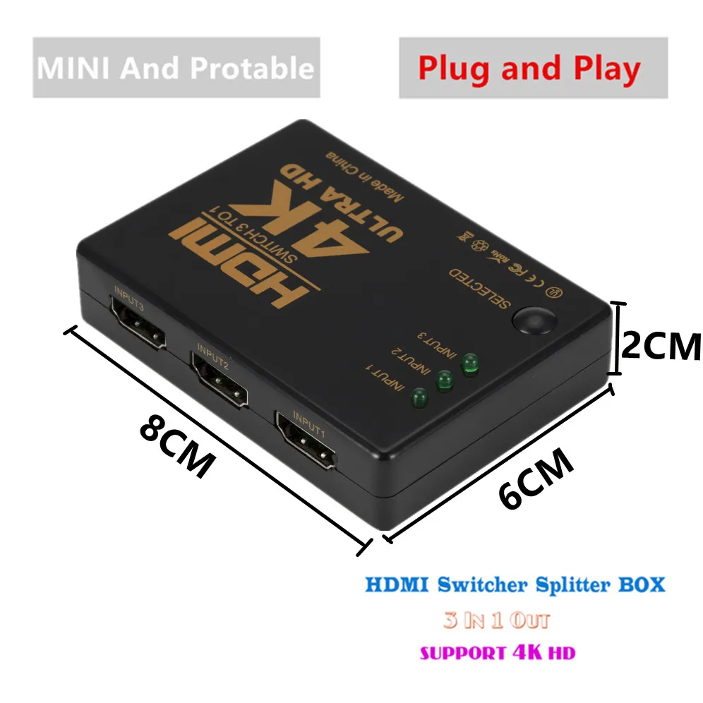 GRWIBEOU-スイッチHdmi,スイッチ,4k,スイッチャー,3 in 1,hd 1080p,ビデオケーブル,アダプター,ps4/3,TVボックス用コンバーター,pc