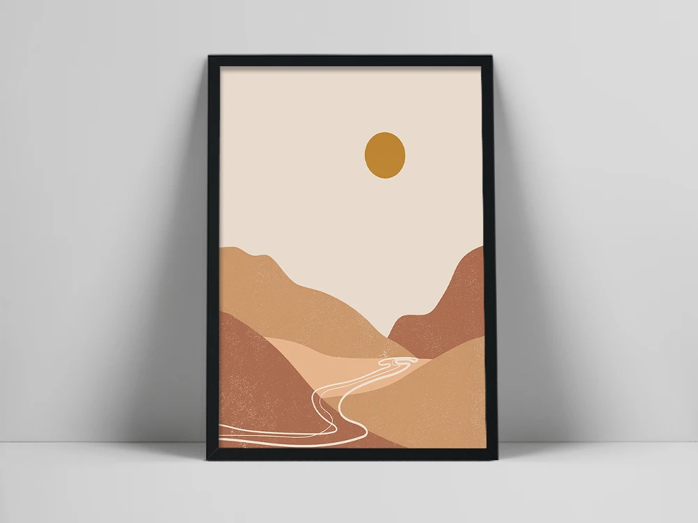 Mountains Art Print | Warm Color Art Print | Boho Wall Prints | Abstract Sun Poster | Neutral Wall Art | Prin ne Art | Wa| Nara