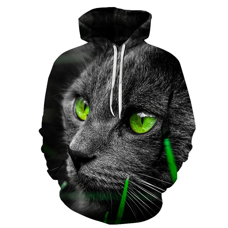 

Green eyes Cat Sweatshirts 3D Print Hoodies Animal Tracksuits Men Women Couple Tops Novetly Streetwear Family Gifts Pullovers