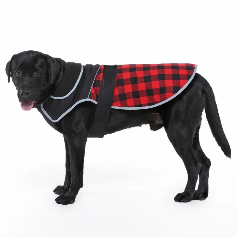 British Style Dog Winter Coat Plaid Dog Clothes Windproof Cozy Cold Weather Dog Fleece Lining Jacket Reflective Dog Apparel