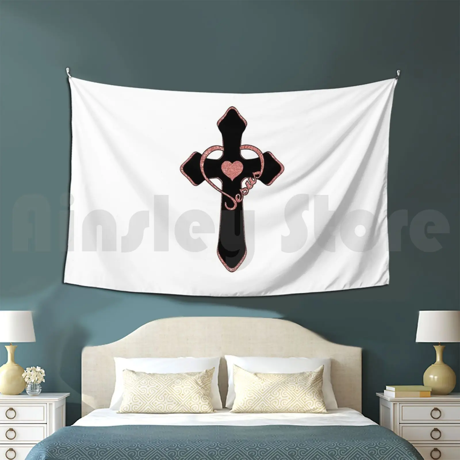 Love Jesus ( Rose Gold ) Customized Tapestry Christian Jesus God Gospel Jesus Cross Faith Lord Religion