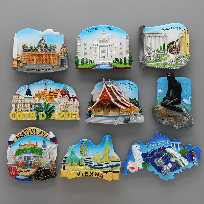 Singapore Merlion Vienna World Tourism Souvenir 3D magnetic refrigerator Laos Italy Rome souvenir furniture home decoration gift