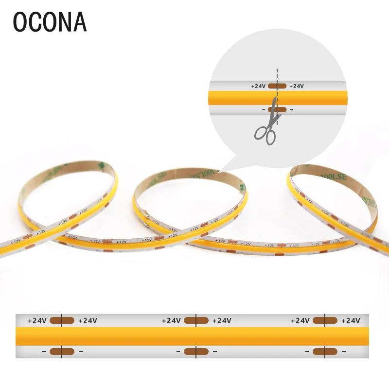 OCONA 5m/10m COB LED Strip Lights For Room Decor 8mm 480LED/m DC24V Ra90 High CRI LED Tape Ribbon Warm Cool White 3000K Dimmable