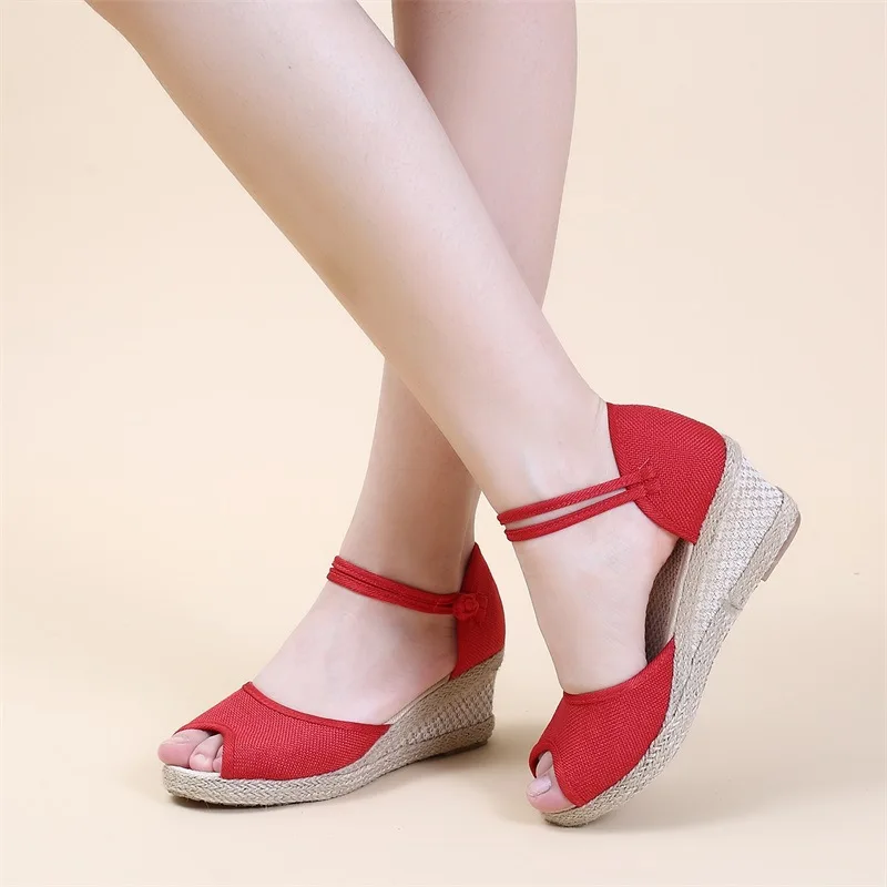 

New Fish Mouth Retro women Sandals Summer Shoes Sliippers Large size Women Designers Wedge Heel Ladies Beach Party red Sandals