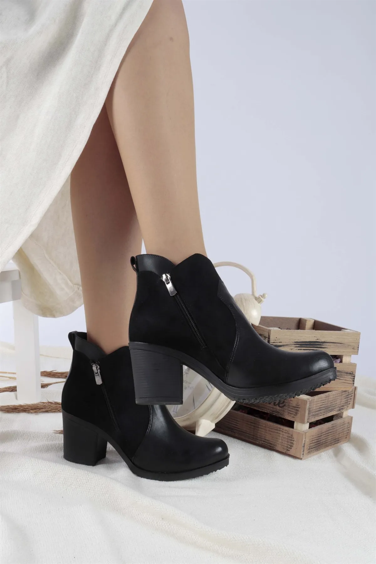 Bellini Black Skin-Suede Boots