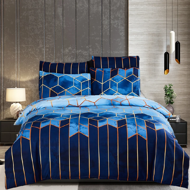 J Geometric Gilt Duvet Cover Set Nordic   Bedding Sets Double Queen Plaid Quilt Covers Pillowcase (No Bed Sheet)