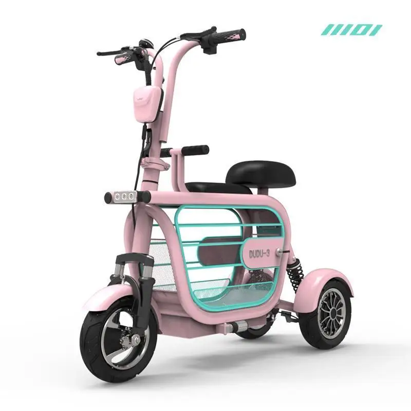 Electric Bicycle Scooter With Two Seats/Basket 3 Wheels Electric Bicycles 10 Inch 48V 400W Tricycle Mini Portable Electric Bike