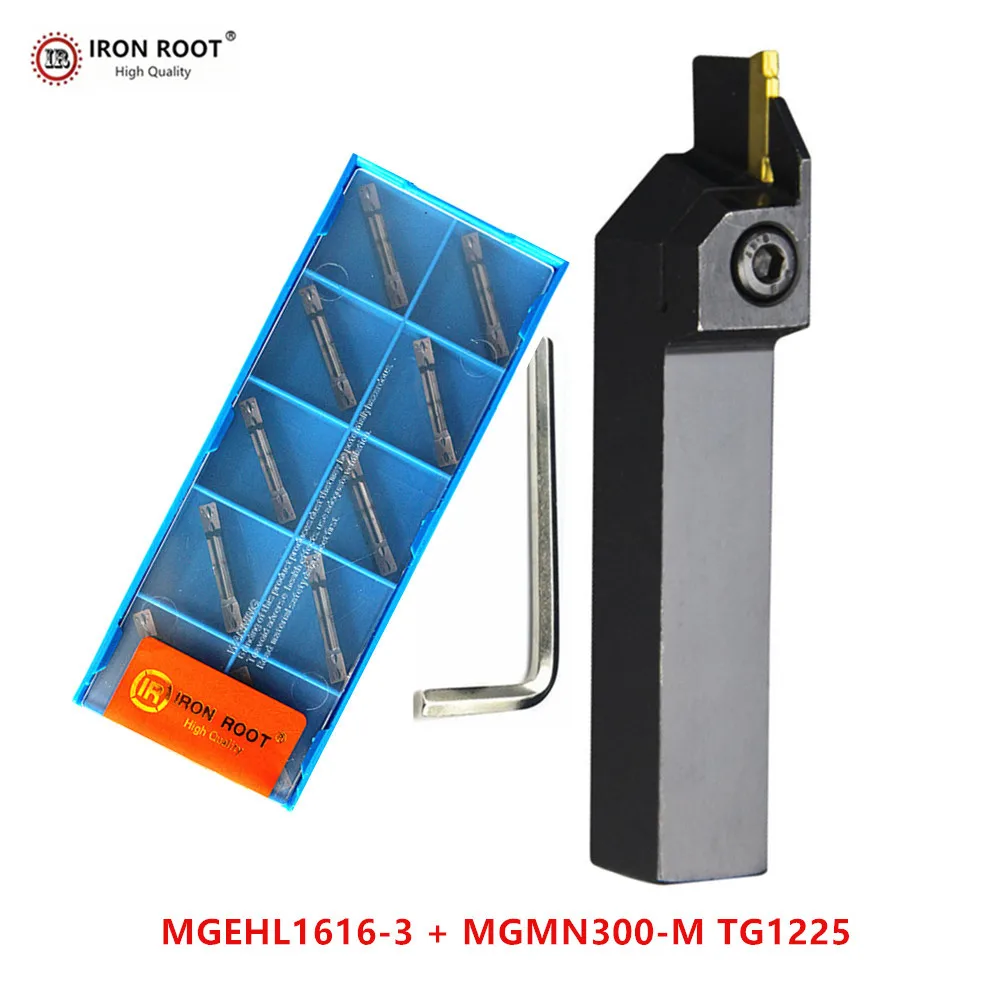 IRON ROOT 1P MGEHR1616-3 / MGEHL1616-3  Grooving Tool Holder + 10P MGMN300  CNC Carbide Insert  Metal Lathe Cutting Turning