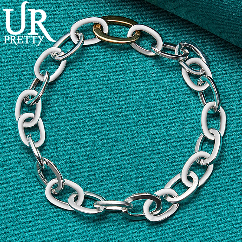 

URPRETTY 925 Sterling Silver Oval Multi-circle Chain Bracelet For Man Women Wedding Charm Party Jewelry Gifts