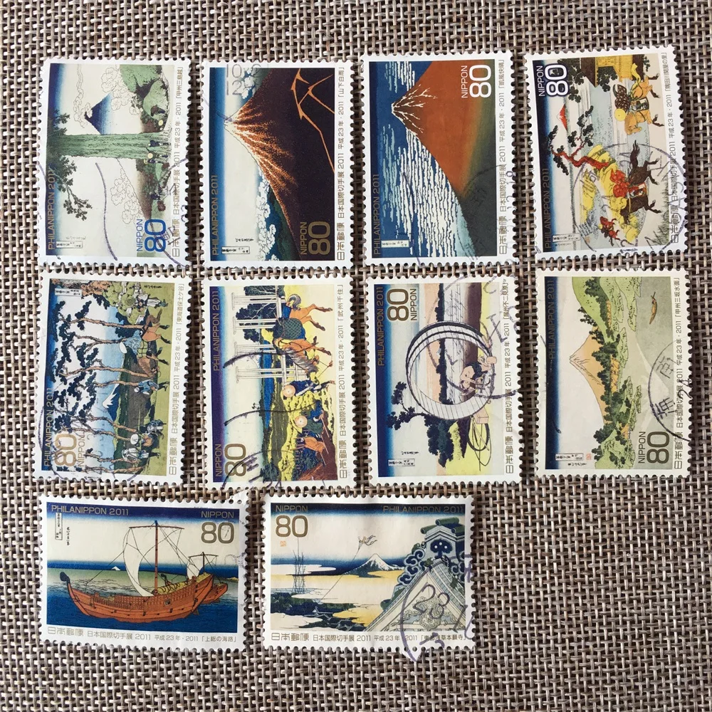 10Pcs/Set 2011 Japan Post Stamps 36 Scenes of Fuyue Painted By Ukiyo  Marked Postage Stamps for Collecting