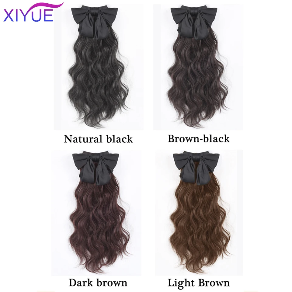 XIYUE Long Wavy Wrap Around Clip In Ponytail Hair Extension Heat Resistant Synthetic Natural Wave With Bow Pony Tail Fake Hair