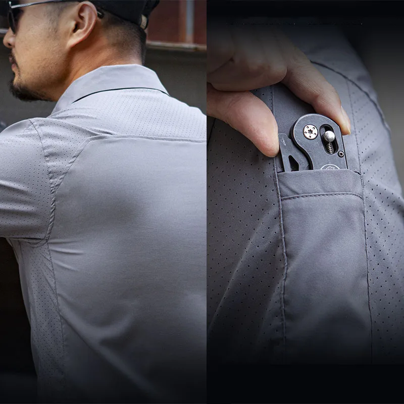 Men Summer Outdoor Short Sleeve Quick Dry Shirts Breathable Wear-Resistant Lapel Shirt Climbing Training Fan Tops