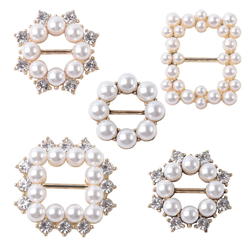 5 Pcs New Square Pearl Rhinestone Alloy Jewelry Flower Plate DIY Diamond Buckle Handmade Clothing Bag Shoes Decoration Material