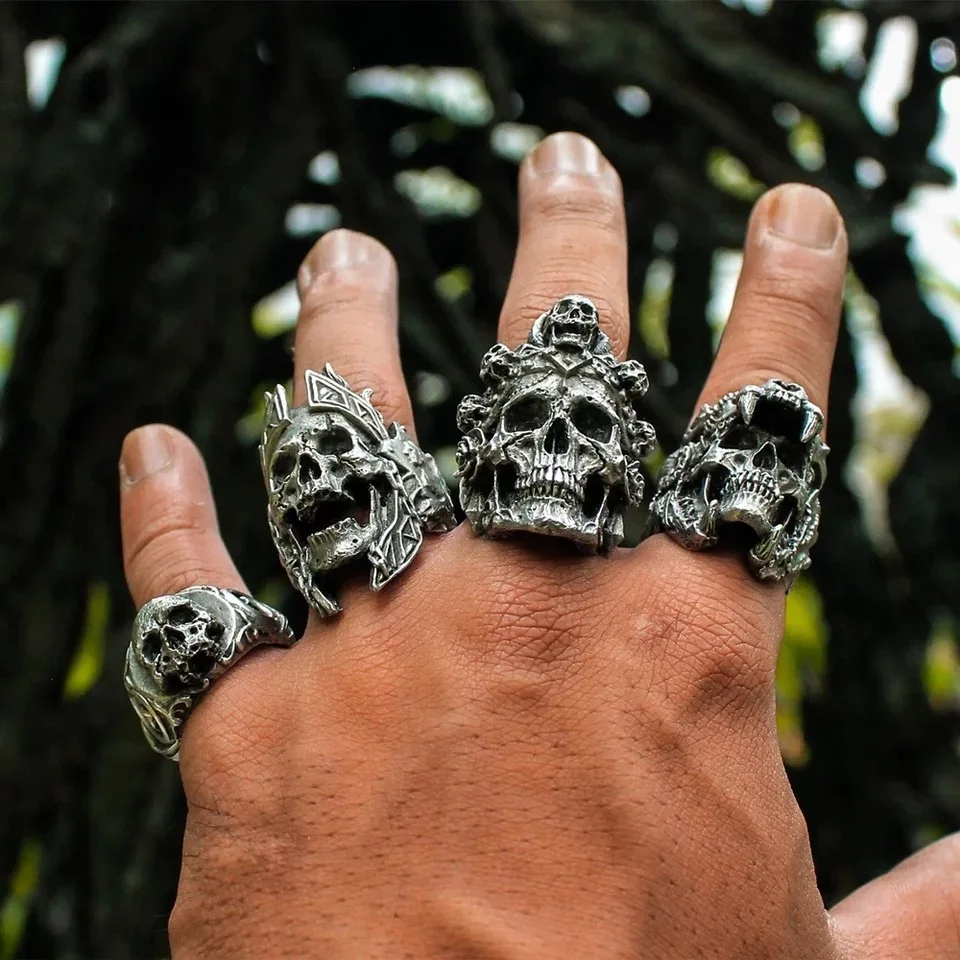 BEIER Vintage Indian Jaguar Warrior Skull Ring For Man Stainless Steel Unique Skull anel Punk Rock Jewelry BR8-695