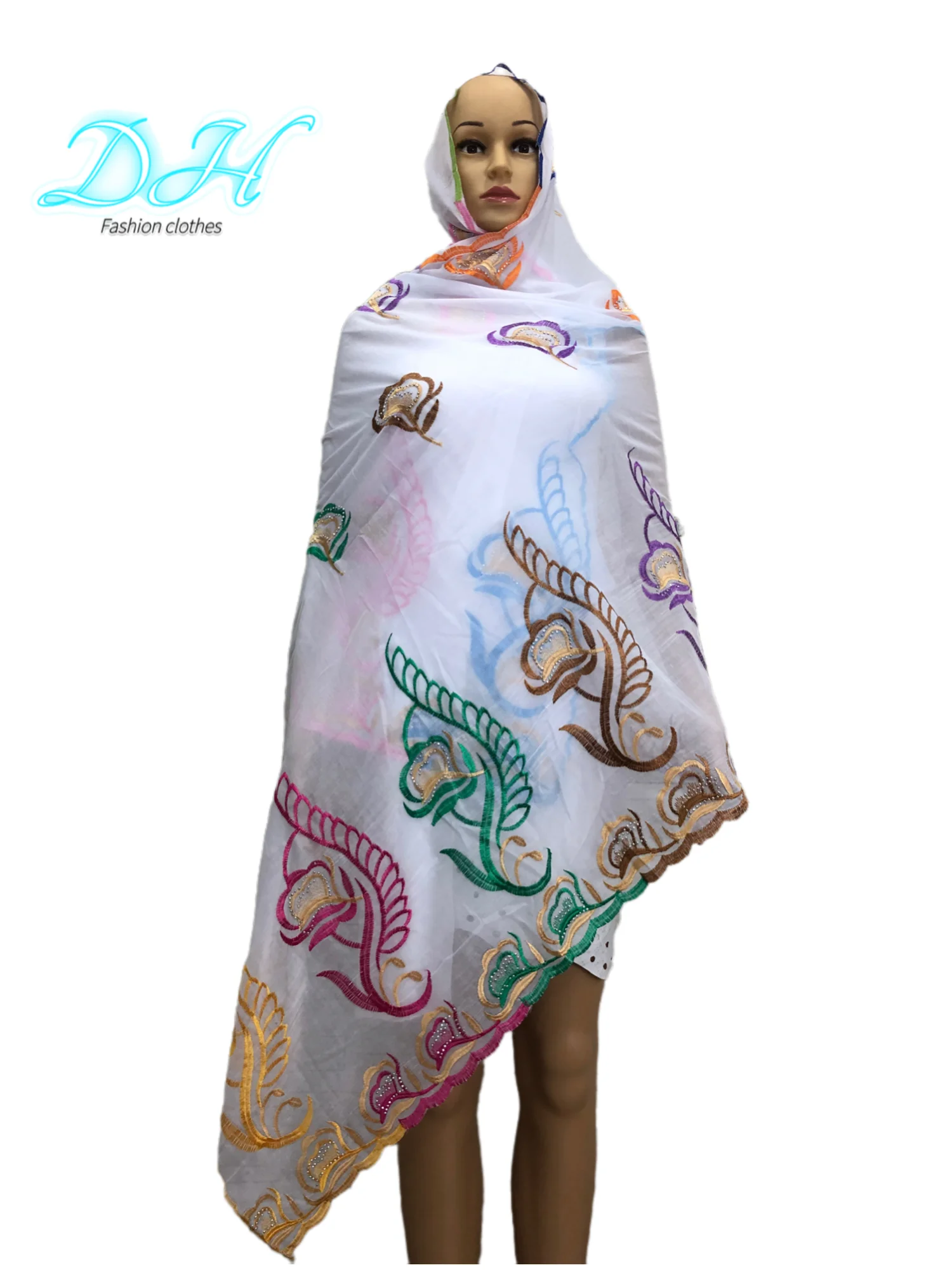 Écharpe mode musulmane pour femmes africaines, Foulard turksh, Foulard arabe indien, Hijab en coton brodé DH028, 2021