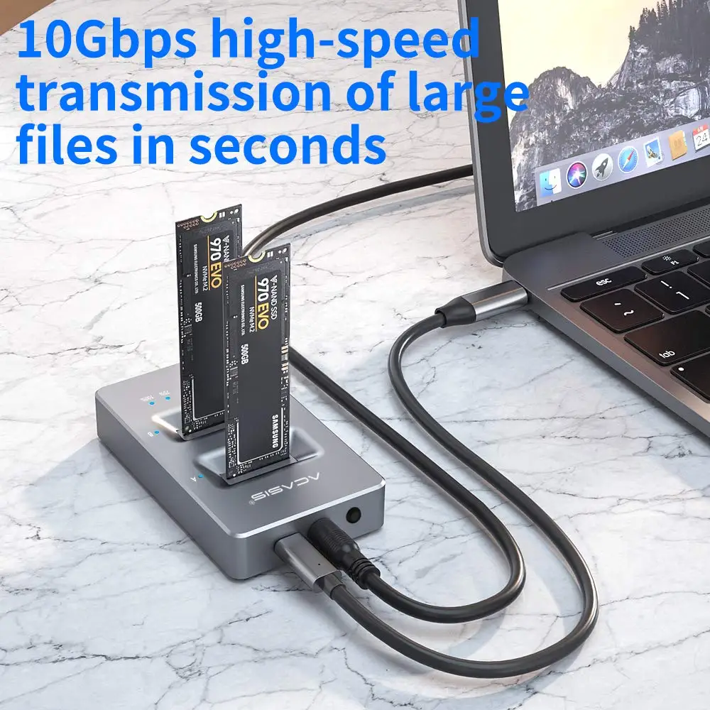 Acasis Clone Dual Bay M.2 NVME USB3.0 External Hard Driver 10Gbps Excellent Dissipation PCIE Reader for Windows/Mac/Linux Laptop