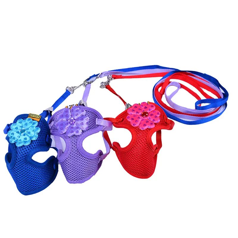 2024 New Arrival Dog Leashes Harness Sets Vests Flower Nylon Leads For Small Dog Walking Dog Leads Clollar Pet Product Supplier