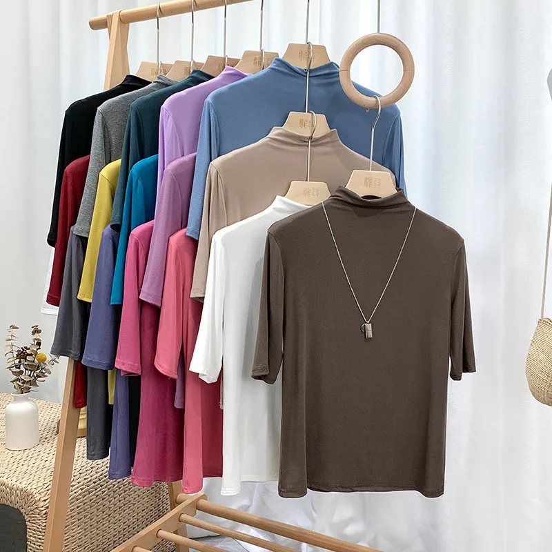 

2024 New Autumn modal Blouse Women Tops Long Sleeve Turtleneck Wear Shirts Lady Casual Blouses knitting blouse