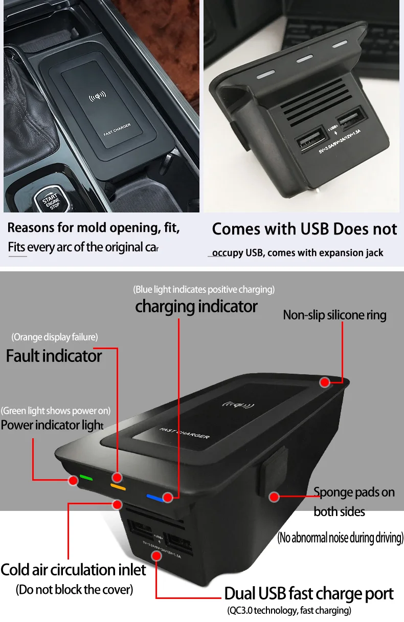 15w Wireless Charger for Volvo V60 S60 XC90 S90 V90 XC60 xc90 Mobile Phone Fast Charger Pad For Volvo Accessories