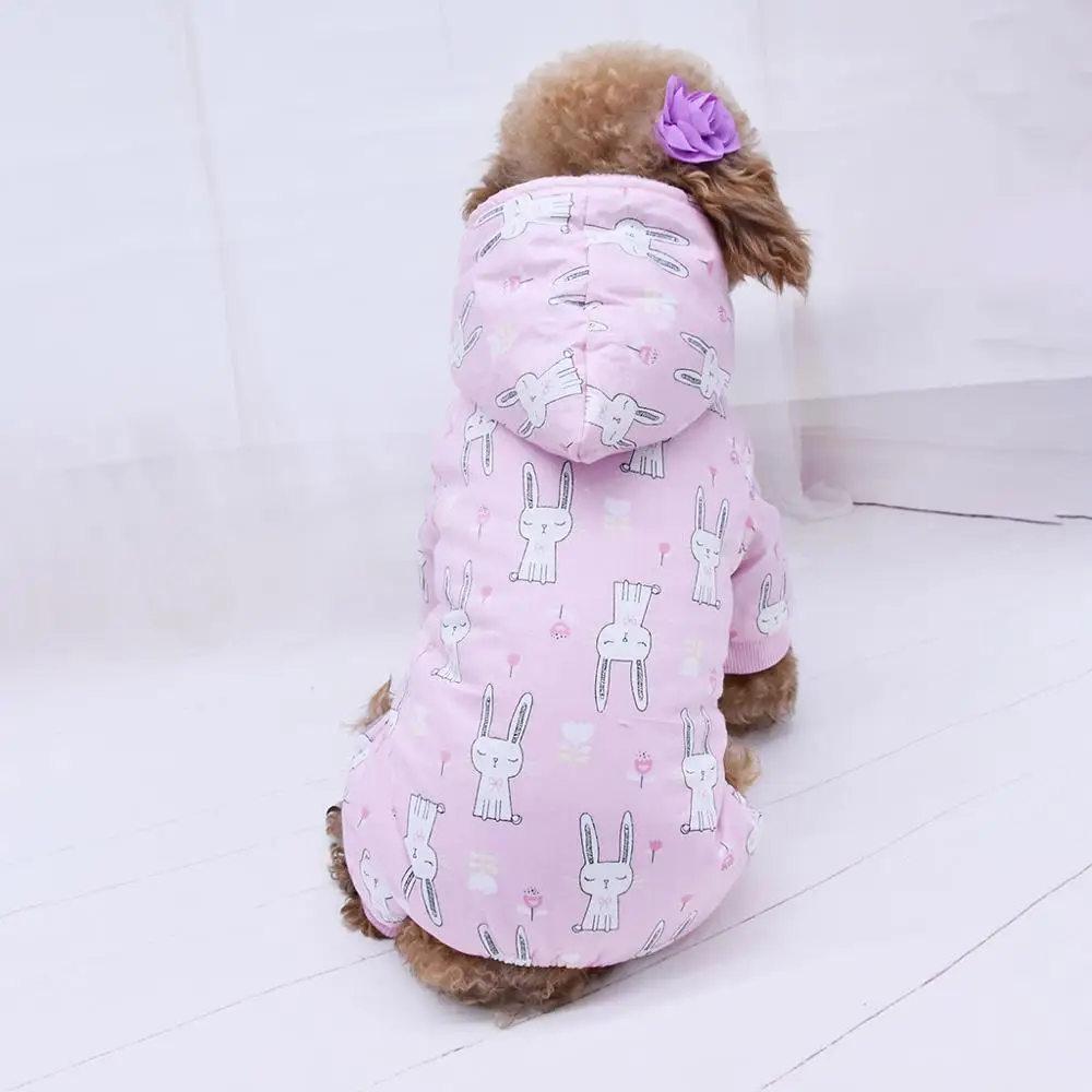 Transer Cute Rabbit Print Windproof Warm Dog Jumpsuit Pet Dog Hoody Coat Puppy Clothes Tracksuit Four Legs Winter Apparel