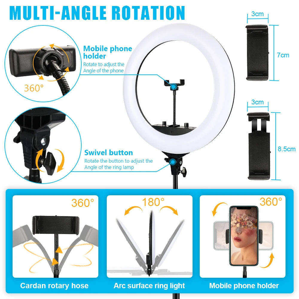 22 Inch LED Ring Light Selfie Fill Lamp 3000-6500K Bi-Color Photography Lighting with Tripod Remote Dimmable Video Ringlight