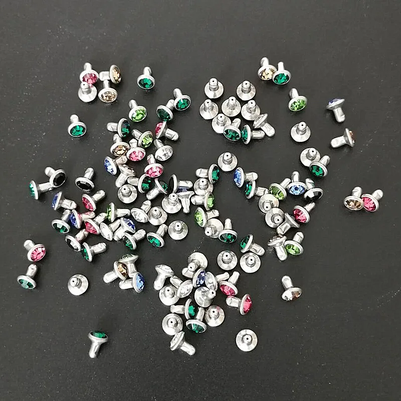 100pcs/bag 6mm Multicolor Rhinestone Rivets DIY Clothing Bag Shoes Crafts Decoration Supplies Garment Sewing Drill Nail Button