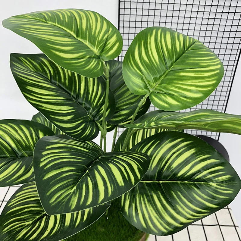 40cm 12Heads Tropical Monstera Leaf Artificial Plants Leaves Fake Palm Plastic Potted Tree Green Foliage For Office Home Decor