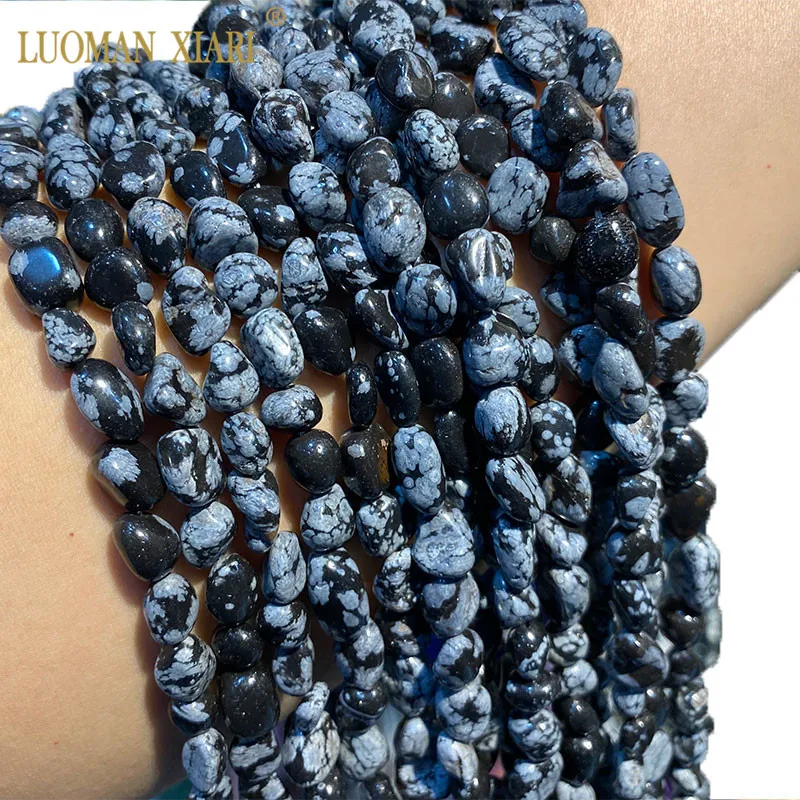 Fine 100% Natural Black Snowflak Irregular Gravel Gemstone  Beads For Jewelry Making DIY Bracelet Necklace 6-8mm 15''