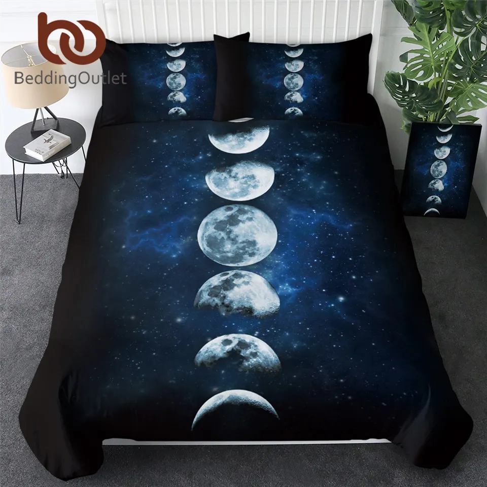 BeddingOutlet Moon Eclipse Changing Bedding Set Galaxy Printed Quilt Cover With Pillowcases 3D Landscape Bed Set 3-Piece