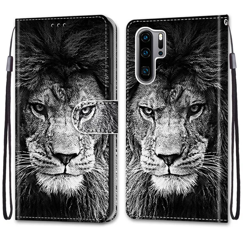 Custodia per animali Cool per Huawei P30 custodia in pelle Flip na per HW P20 Pro P10 P9 P8 P 30 20 10 P40 Lite E custodia a portafoglio Lion Bear