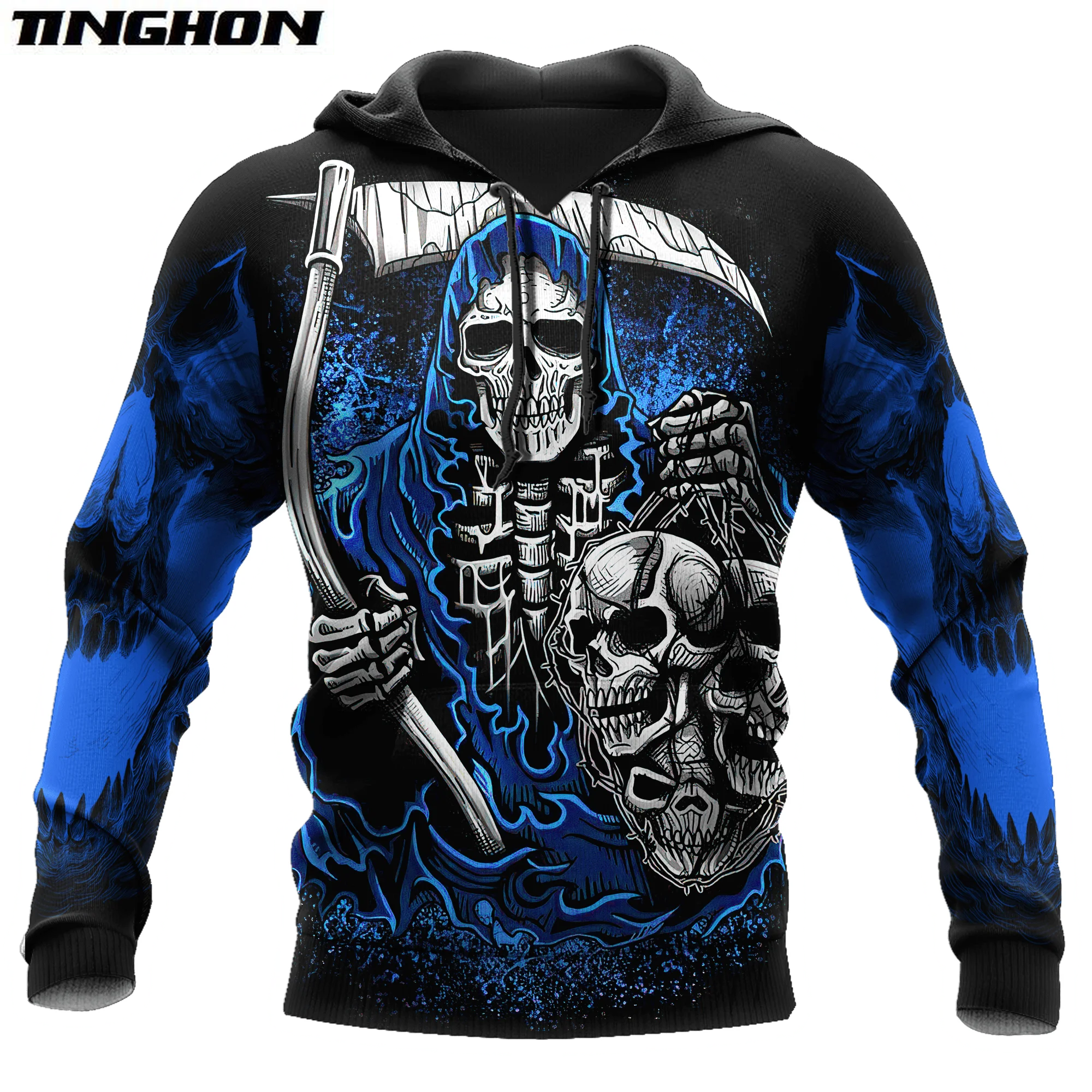 

Reaper Scythe Skull Tattoo 3D All Over Printed Mens hoodies and Sweatshirt Autumn Unisex zipper Hoodie Casual Sportswear XY131