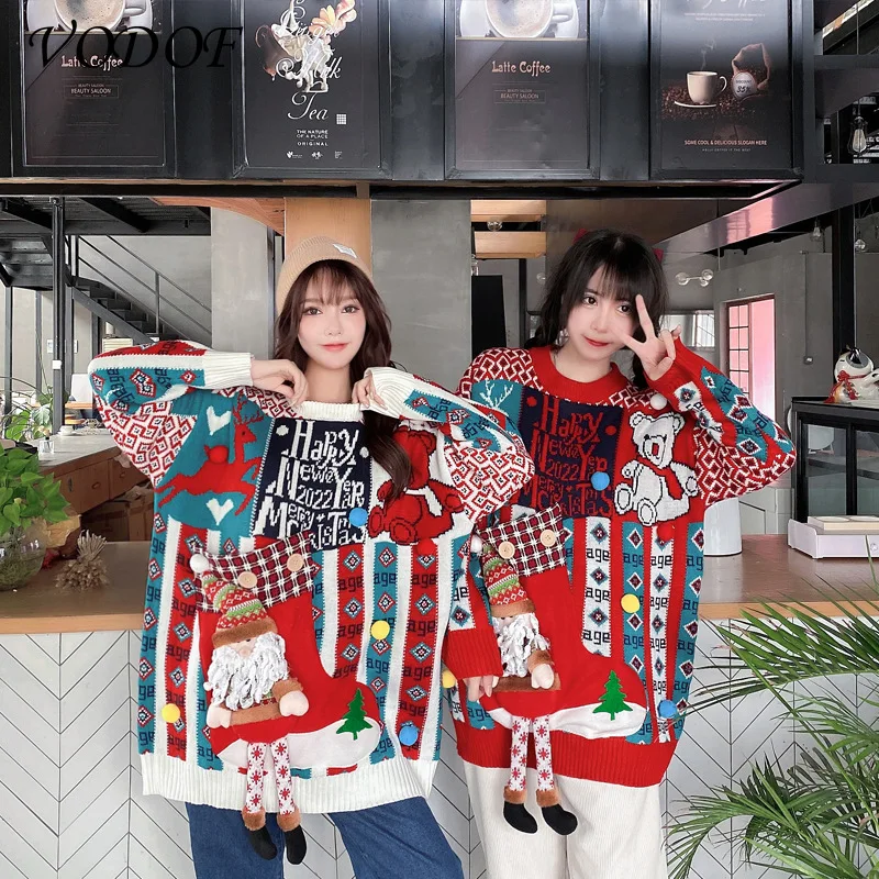VODOF Christmas red long sleeve women casual sweater autumn winter Animal design female pullover Fashion knitted sweater tops