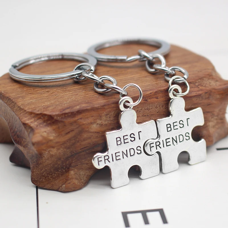 2Pcs Trendy Best Friends BFF Key Chains Irregular Puzzle Stitching Metal Key Chain Jewelry BFF Friendship Accessories Gifts