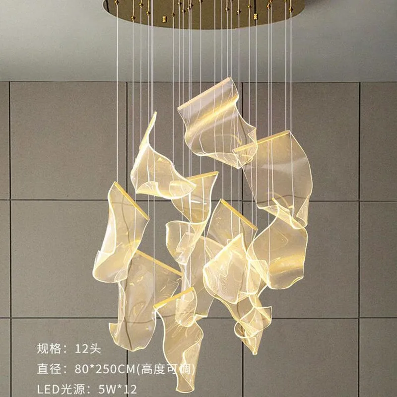 

Postmodern Creative LED Chandelier Lighting Duplex Rotating Staircase Light Guide Hanging Lamp Living Room Adjustable Luminaires