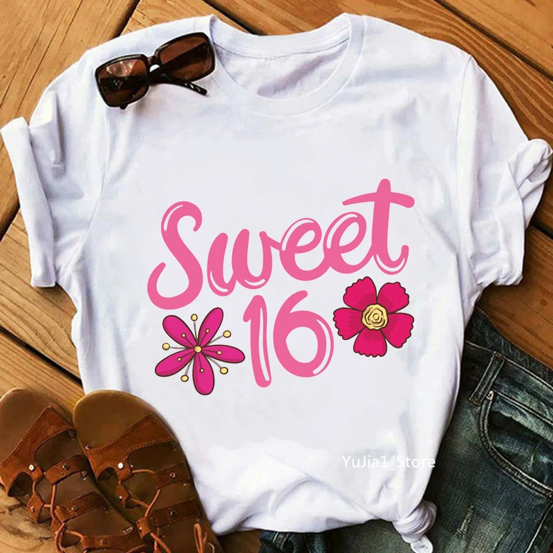 

18th Birthday Gift Star Crown Graphic Print Tshirt Tops For Girls Harajuku Kawaii Clothes T Shirt Women Sweet 16th T-Shirt