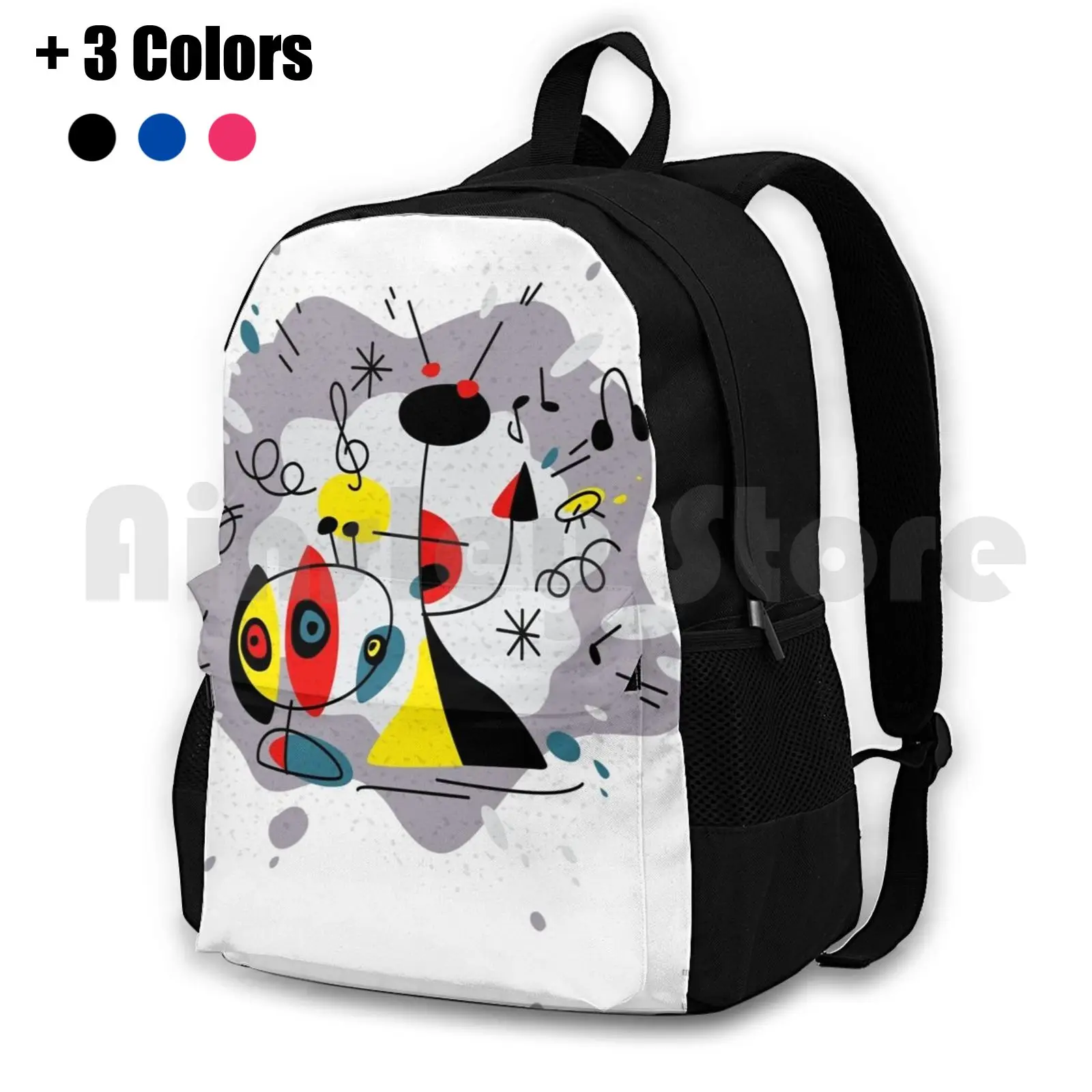 Music Inspired By Joan Miro Outdoor Hiking Backpack Waterproof Camping Travel Music Graphic Design Pop Art Abstract Inspired