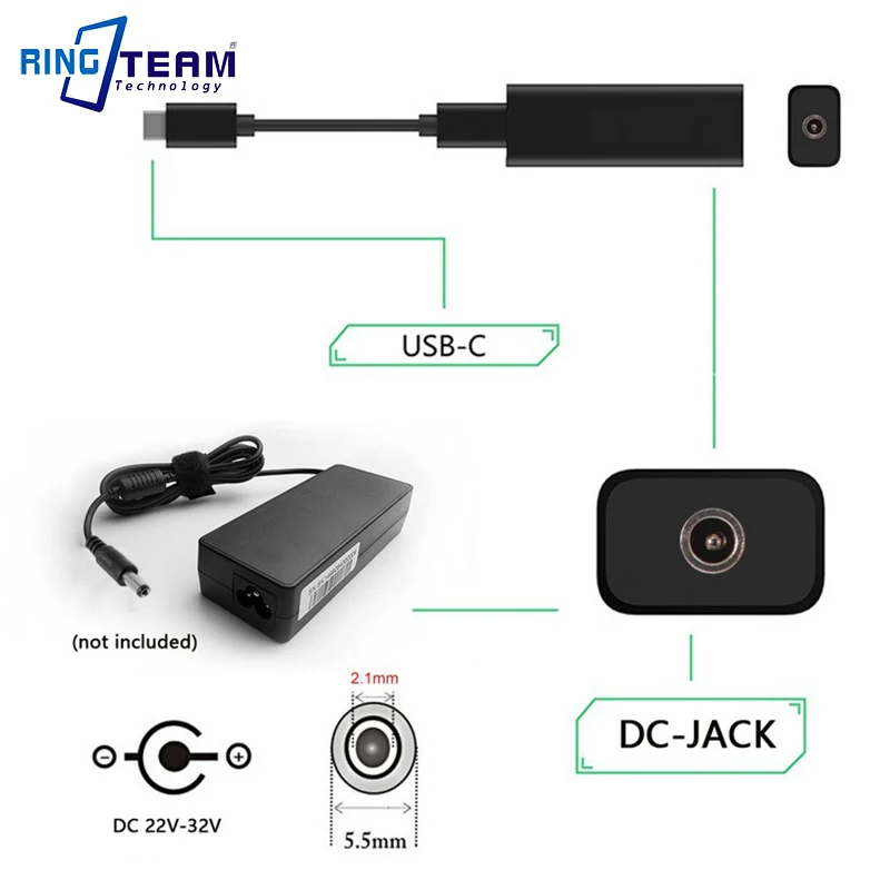 Convertidor de corriente CC a adaptador USB tipo C salida de reconocimiento automático 5V 3A / 9V 3A / 12V 2A / 15V 2A / 20V 2.25A