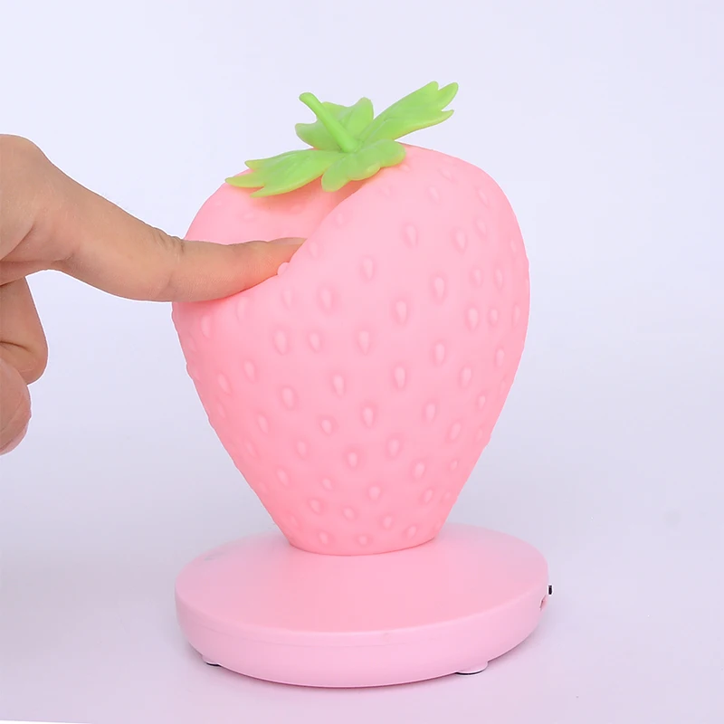 Strawberry Lamp for Bedroom Silicon Touch-Sensor LED USB Rechargeable Dimmable Idyllic Bedside Night Light for House Decoration