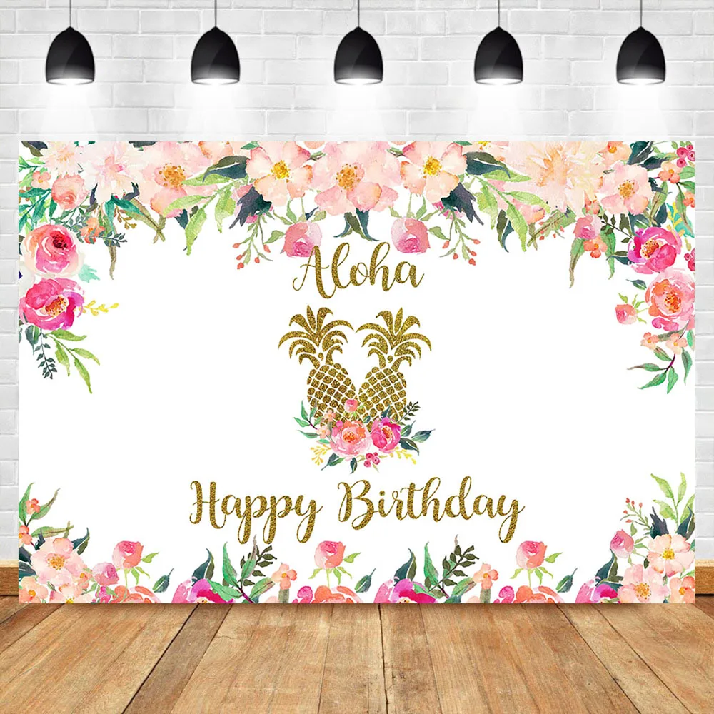 

Mocsicka Spring Flower Happy Birthday Party Photo Background Photophone Gold Pineapple Floral Photography Background