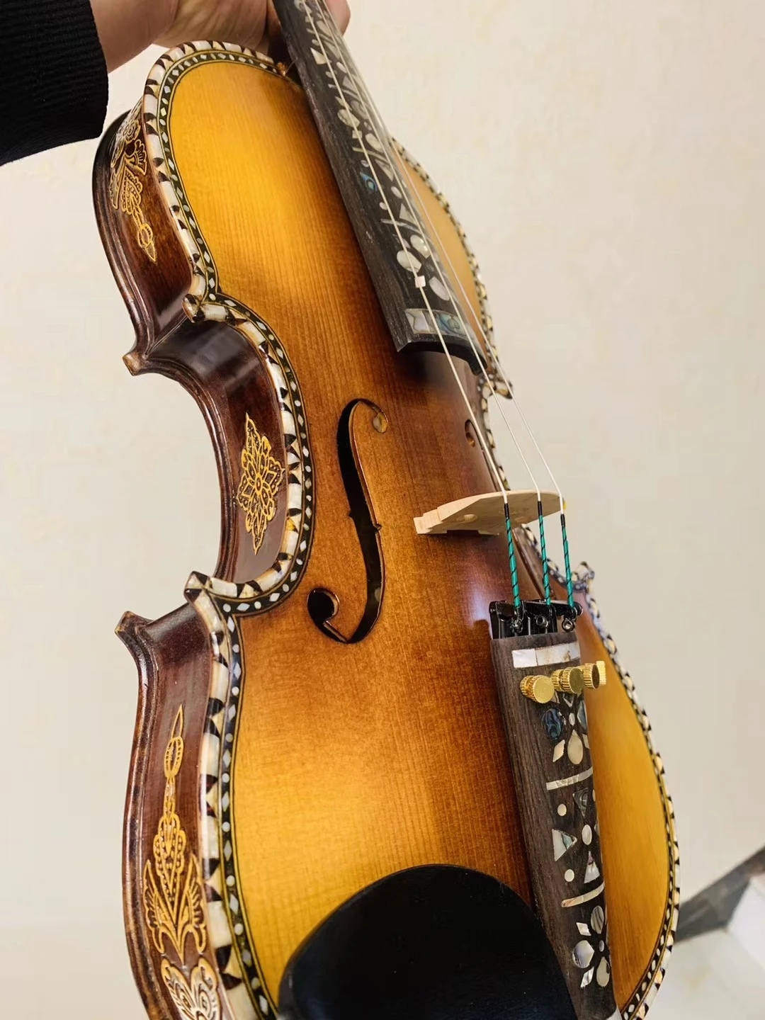 Fingerboard Carved inlaid shells Bird\'s Eye Maple！4/4 3/4 Stradivarius Violin violino Best Tone! bow case strings Aubert Bridge!