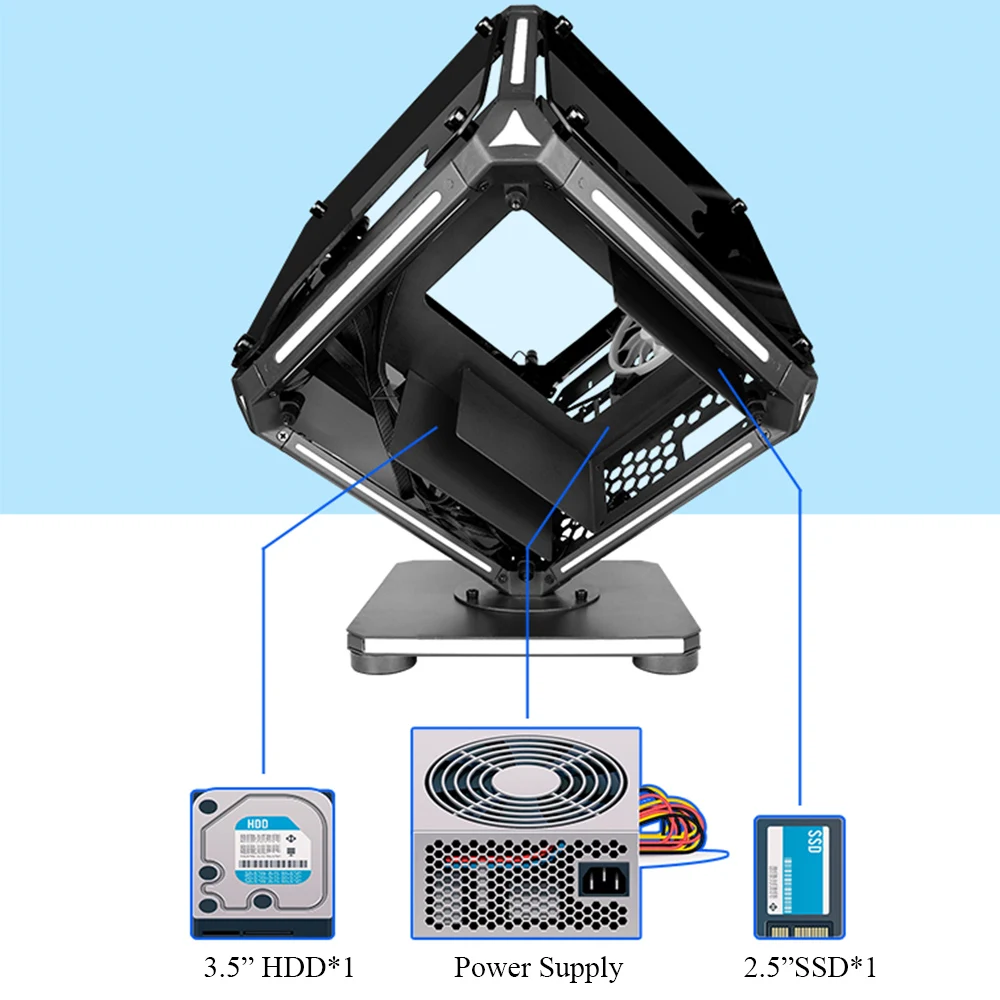 Imagem -05 - Caixa Atx para Jogos de Computador Design de Cubo Especial Desktop Transparente para pc Cases Rgb Vidro Temperado Chassi Matx Itx Micro