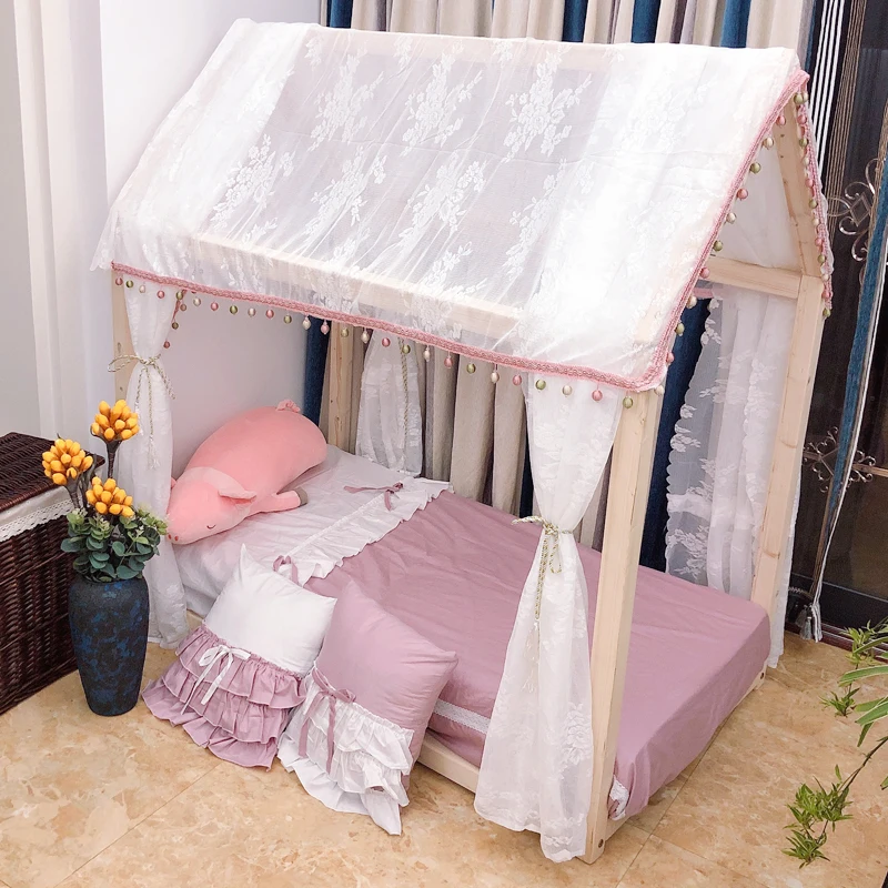 Small House Bed Canopy Valance Children Wood Bed Mosquito Net Bed Curtain Baby Crib Tents Princess Yarn Canopy Girl Room Decor