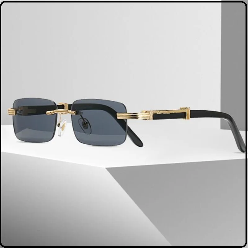 

Retro optical frame glasses man Frameless sliced metal sunglasses trendy Luxury rectangular sun visor