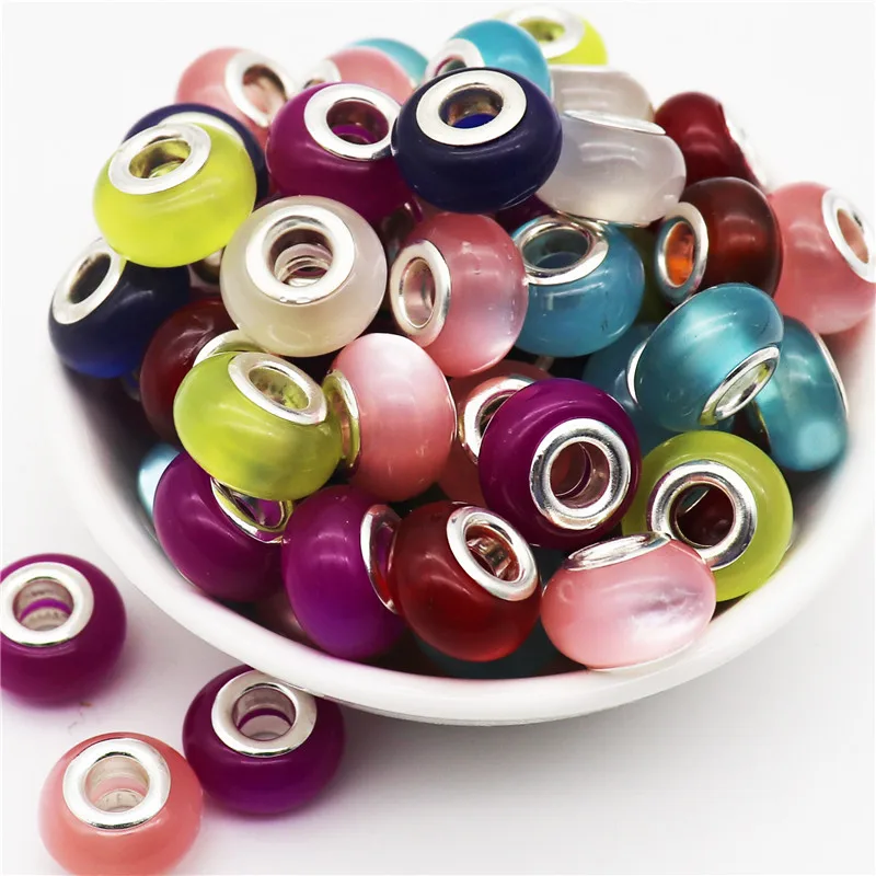 10pcs Large Hole Round Loose European Murano Glossy Surface Cat Eye Beads Charms fit Bracelet Bangle for Jewelry Making