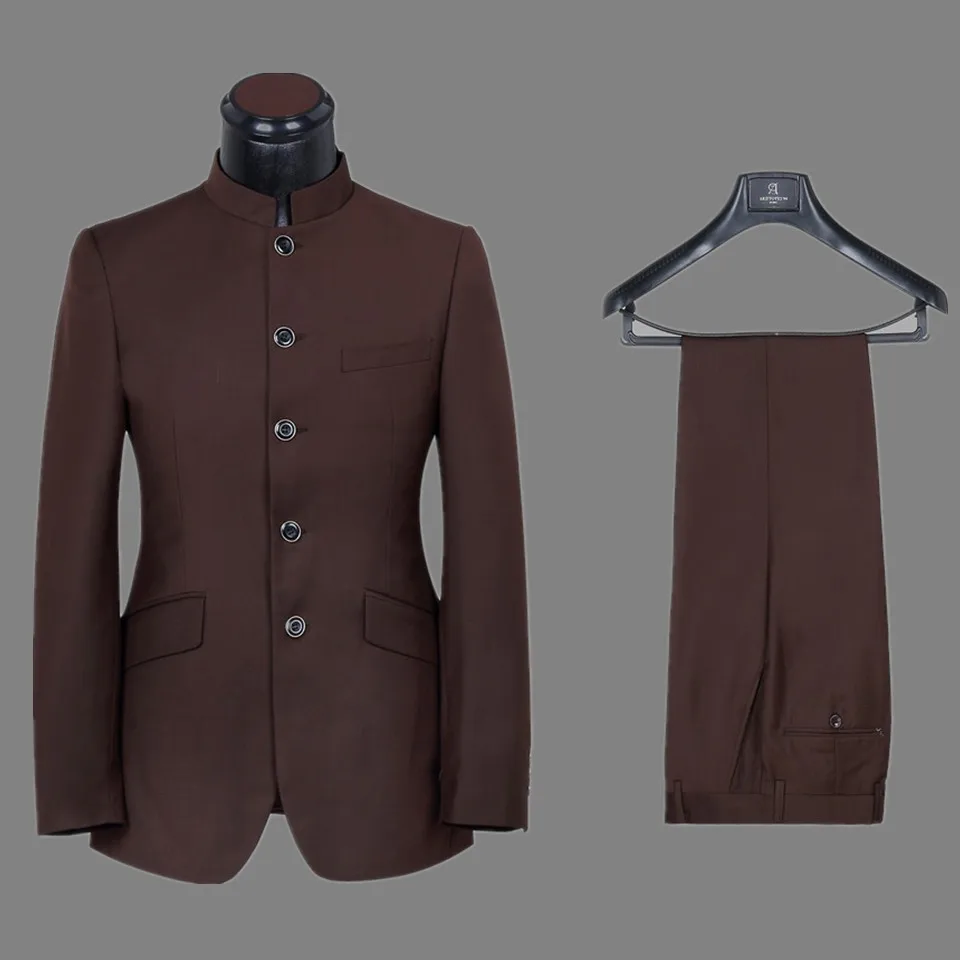 

New Arrival Five Buttons Groomsmen Mandarin Lapel Groom Tuxedos Men Suits Wedding/Prom Best Blazer ( Jacket+Pants+Tie) D100